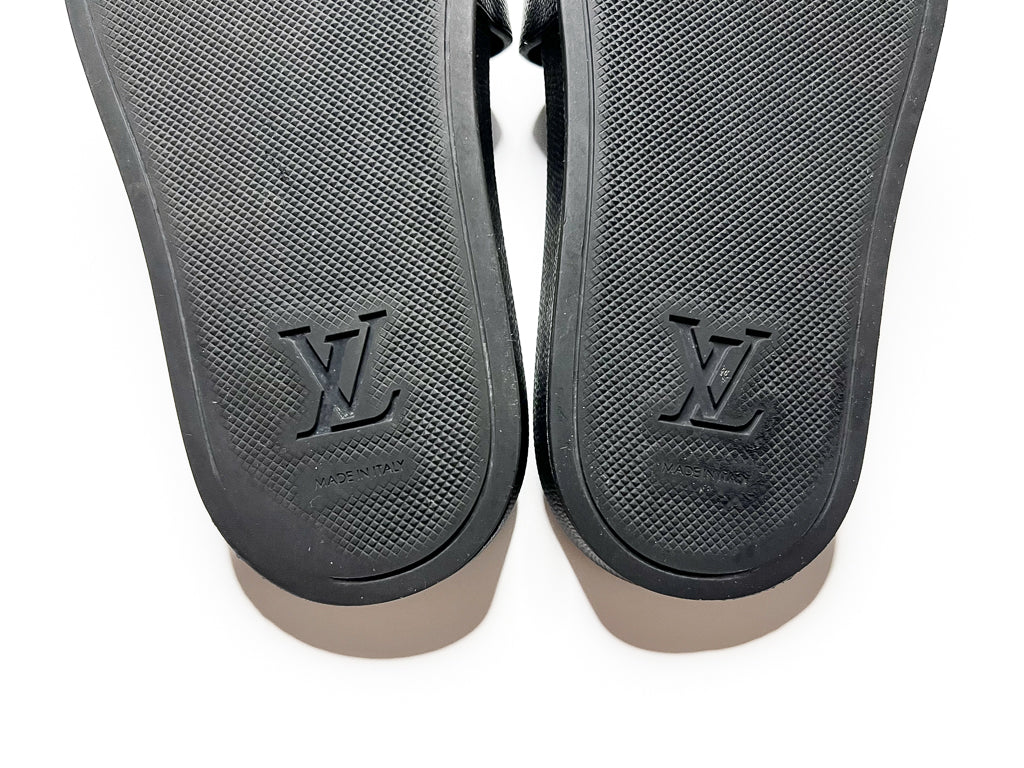 Vintage Louis Vuitton Waterfront Mule Monogram Eclipse Slides Black
