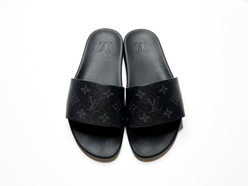 Vintage Louis Vuitton Waterfront Mule Monogram Eclipse Slides Black
