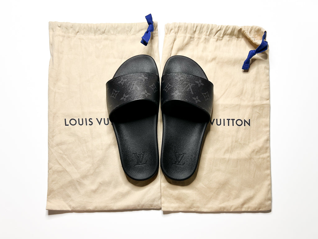 Vintage Louis Vuitton Waterfront Mule Monogram Eclipse Slides Black