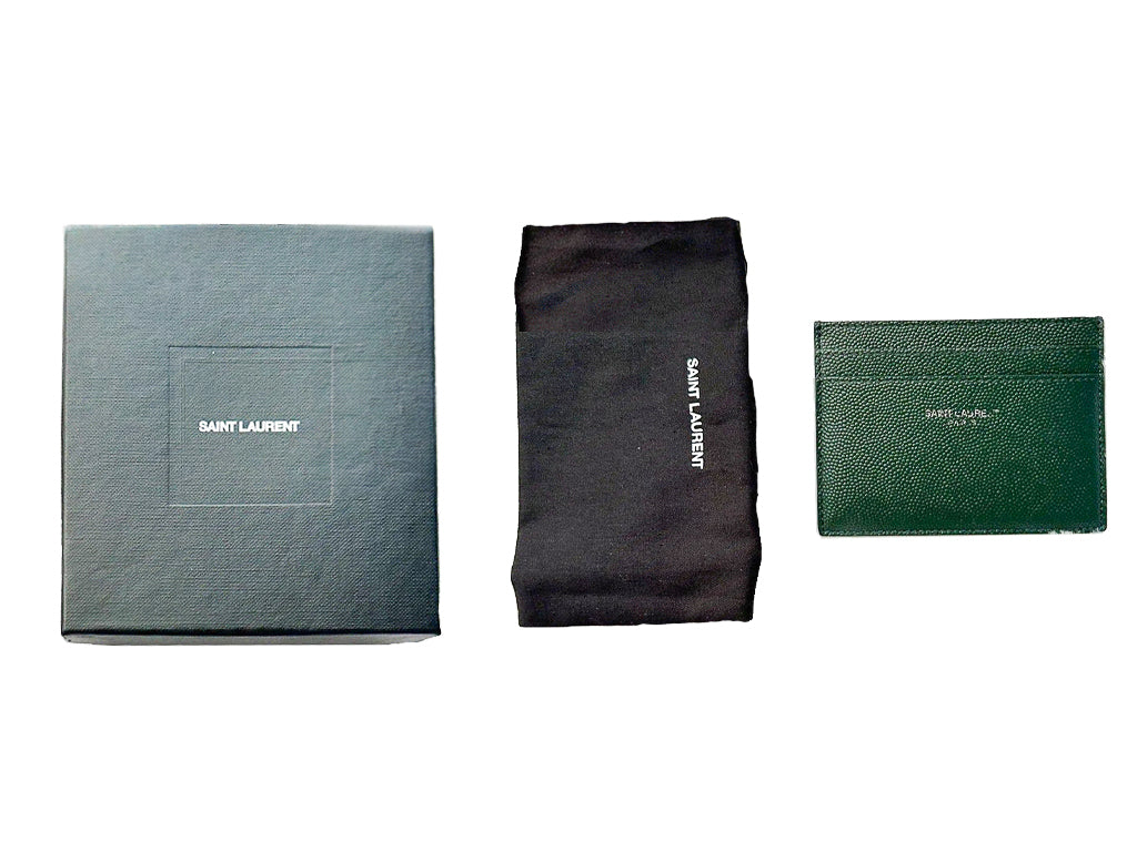 Vintage YSL Saint Laurent Card Holder Grained Leather Forest Green