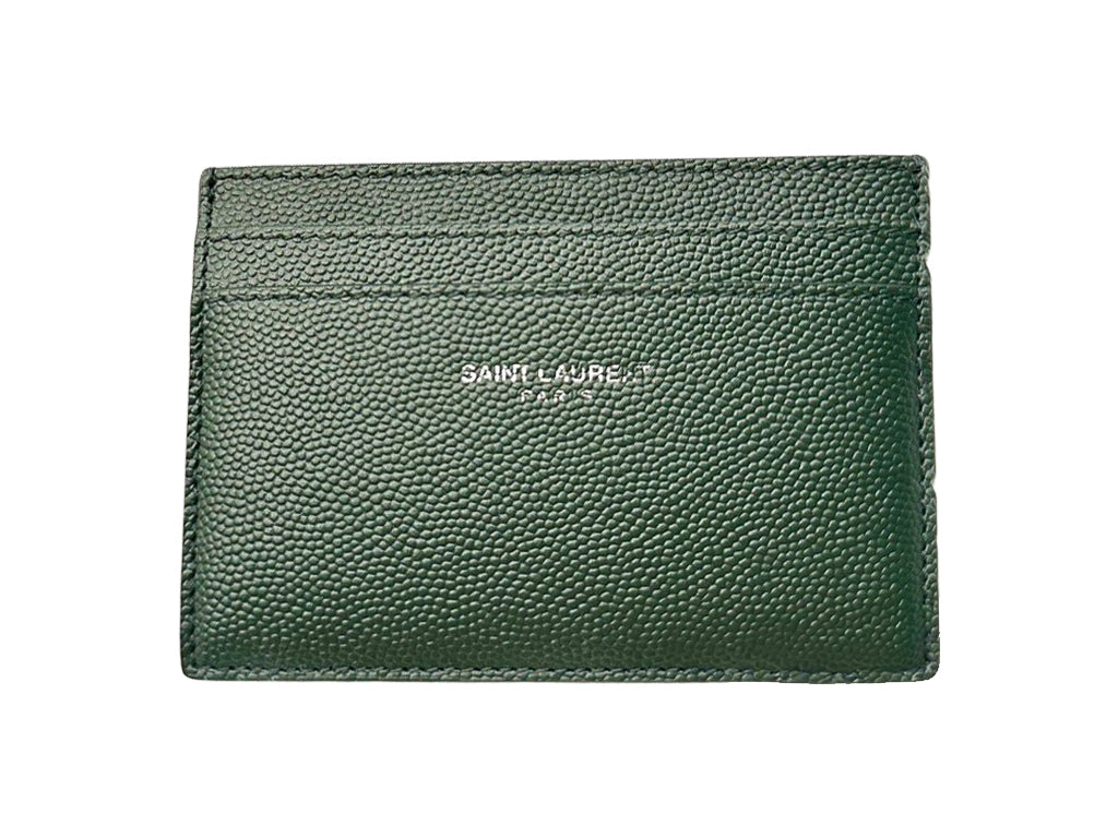 Vintage YSL Saint Laurent Card Holder Grained Leather Forest Green