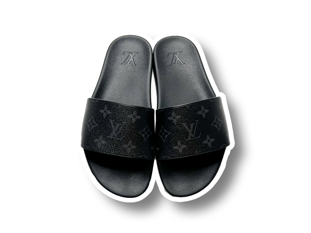 Vintage Louis Vuitton Waterfront Mule Monogram Eclipse Slides Black
