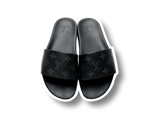 Vintage Louis Vuitton Waterfront Mule Monogram Eclipse Slides Black