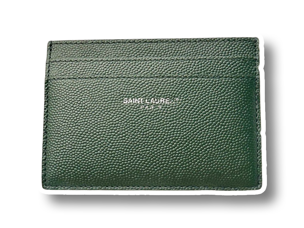 Vintage YSL Saint Laurent Card Holder Grained Leather Forest Green