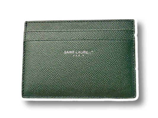Vintage YSL Saint Laurent Card Holder Grained Leather Forest Green